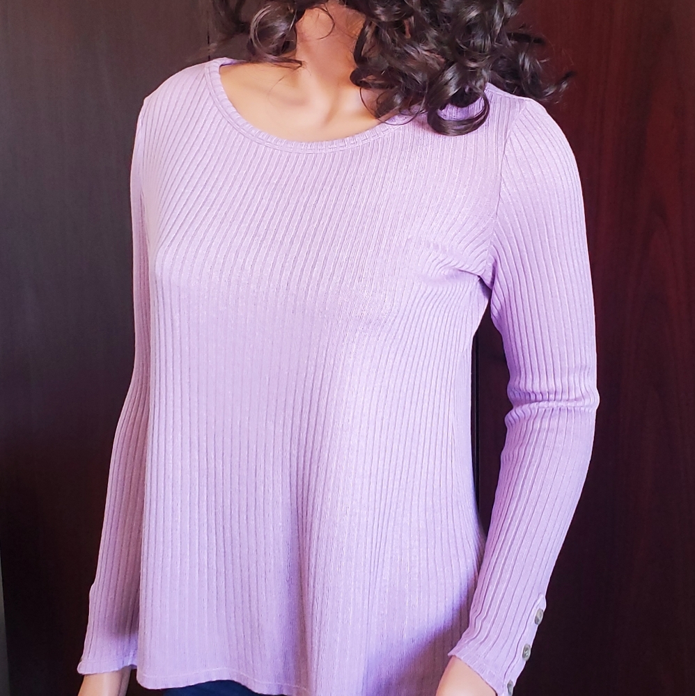 Loft Lavendar Rib Knit Long Sleeve Sweater